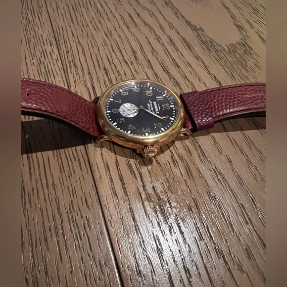 SHINOLA Leather The Runwell Mindnight 47mm Case Sub-Dial DPVD Rose Gold Watch